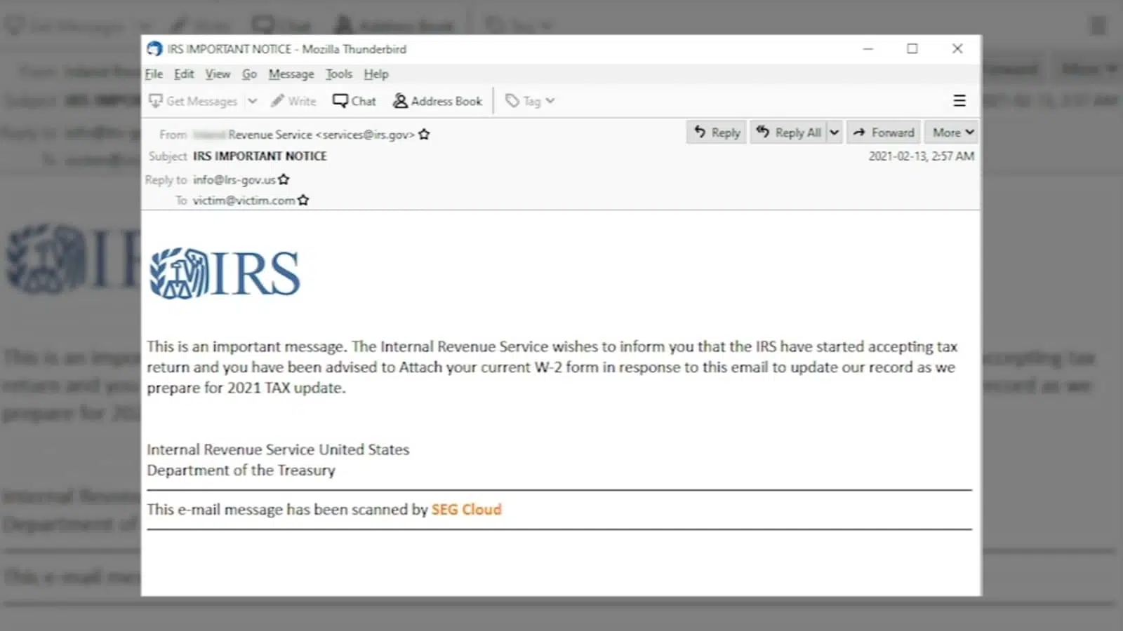 Email phishing for tax refunds