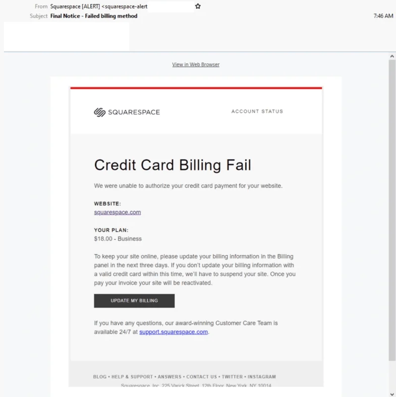 Notice of incorrect billing information