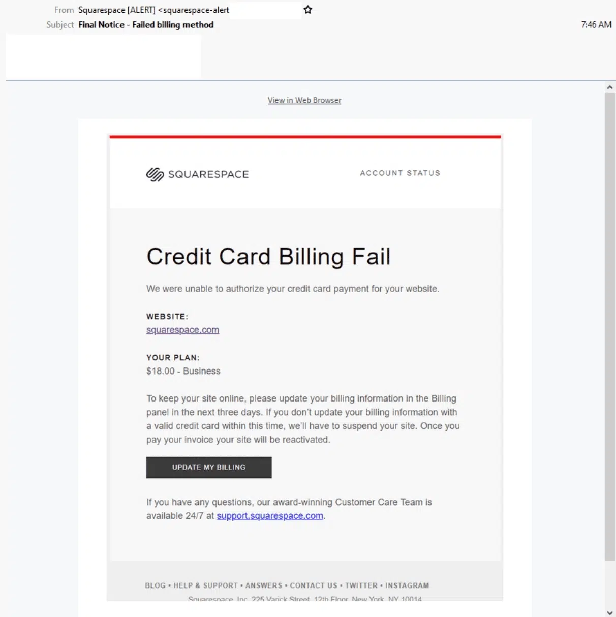 Notice of incorrect billing information