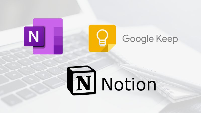 OneNote Logo, Google Keep Logo, Notion Logo