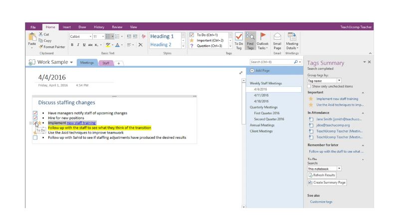 OneNote Tags